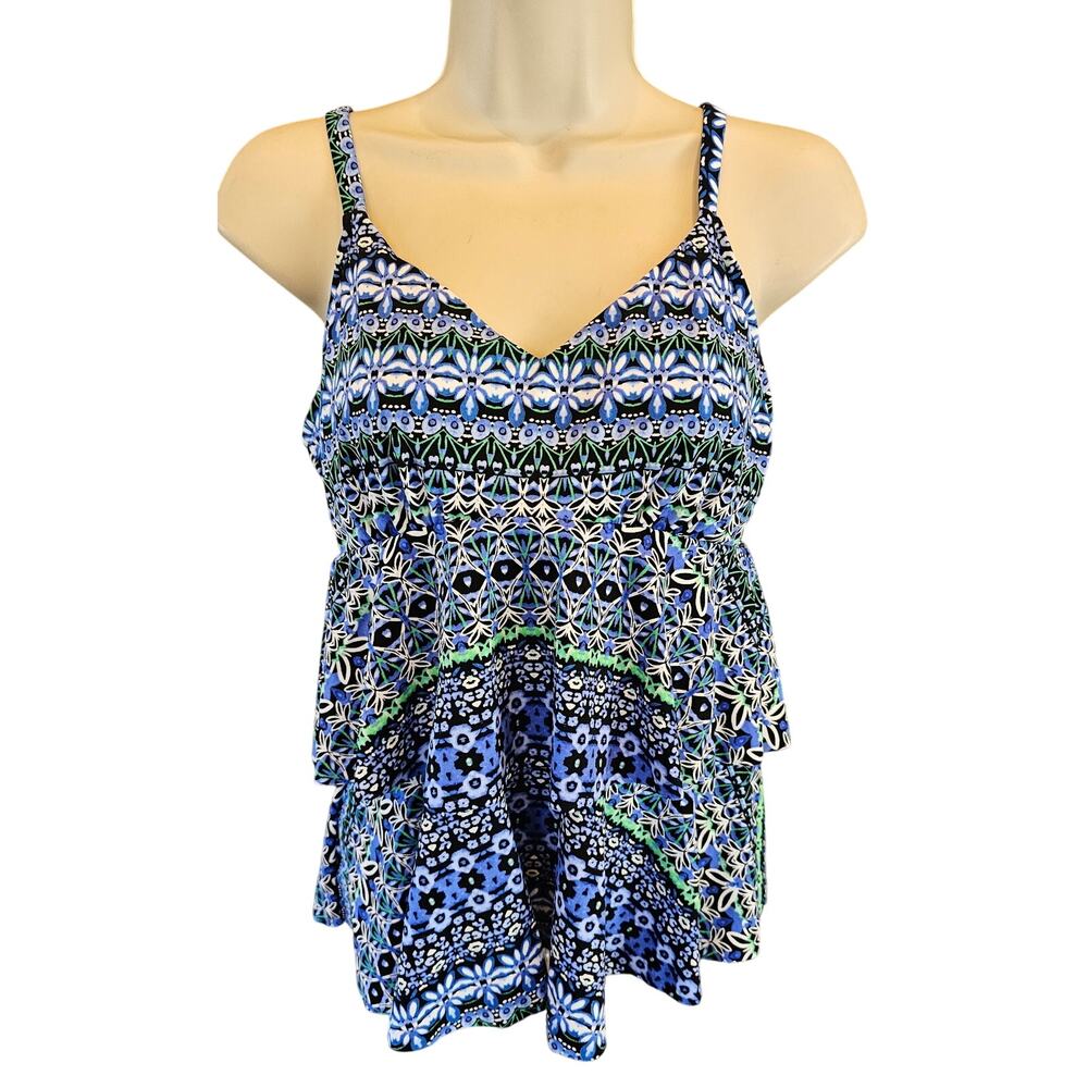 NWT Shape Solver up to D cup Swimsuit Garden floral Tier Tankini Top 10 support